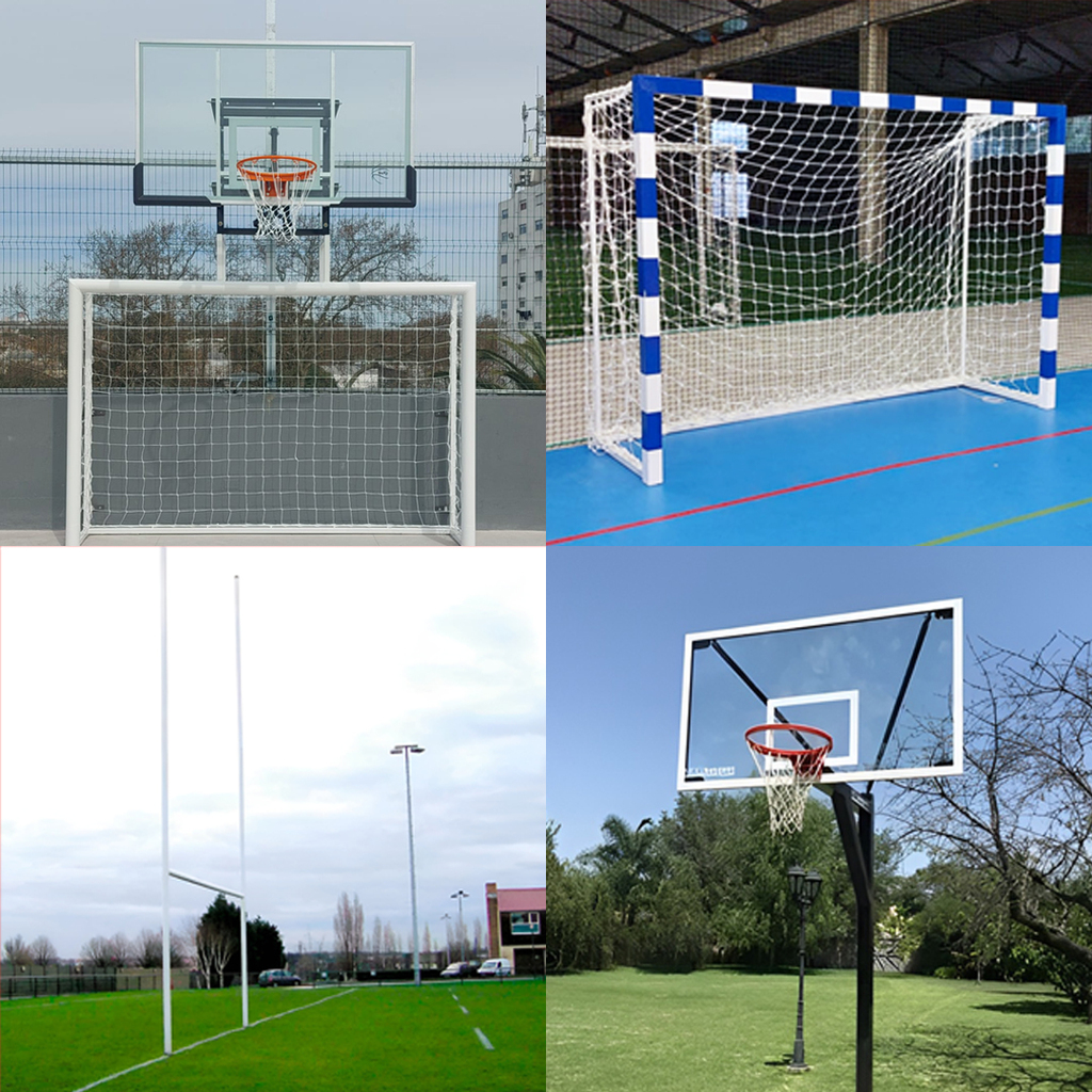 Variedad de equipamiento ARCOSUY: básquet, futsal, rugby, handball
